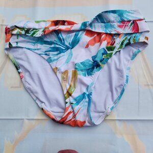 M Women's White Floral Bikini Bottom Bathing Suit Beach Pool Swimming Swimsuit